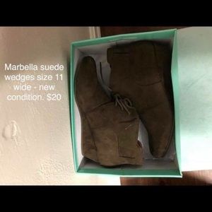 Brown suede wedge booties